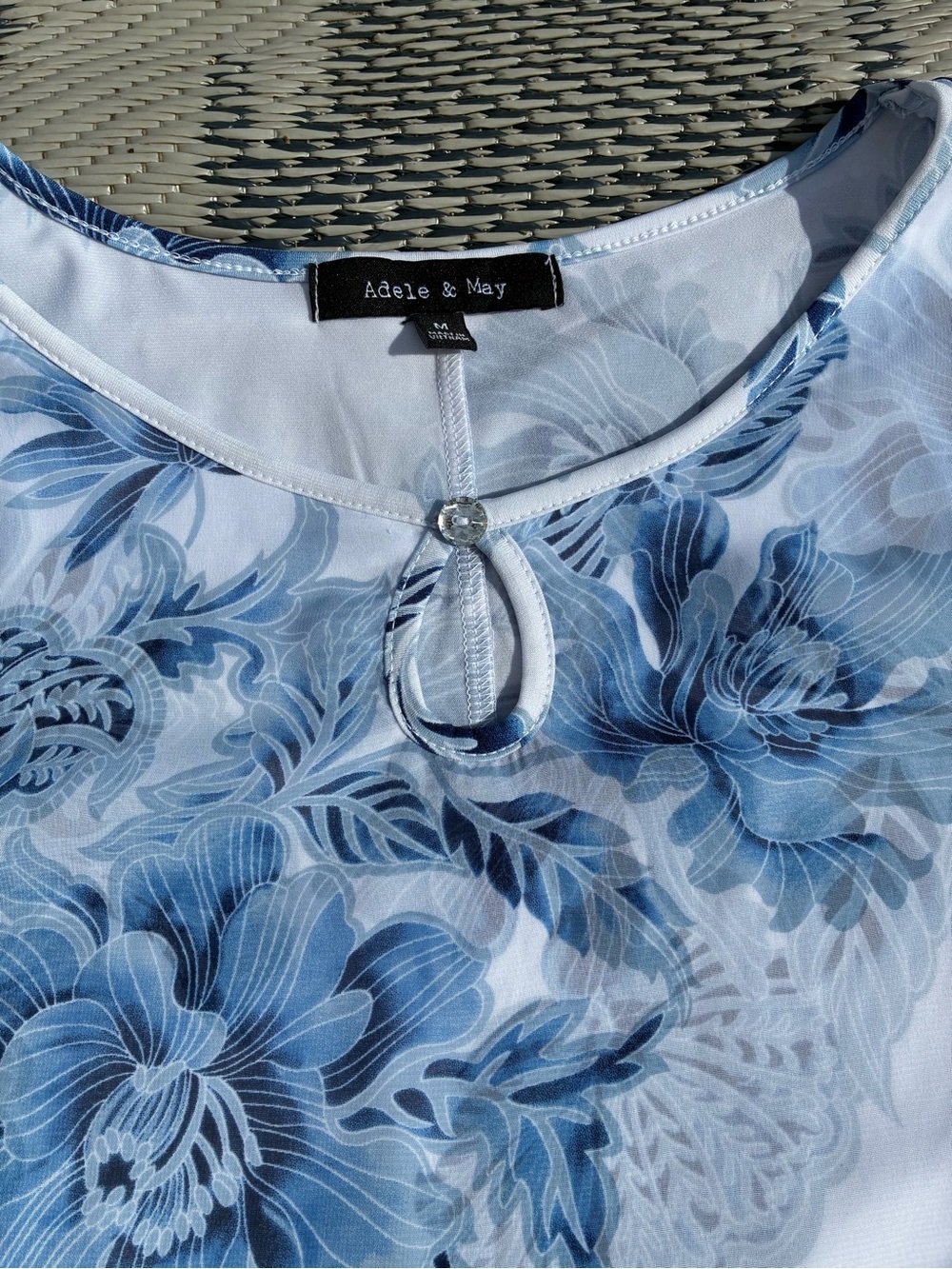 Adele & May Blue Floral Sheer Overlay Blouse  Keyhole Cape Poncho Blouse M - Picture 3 of 9